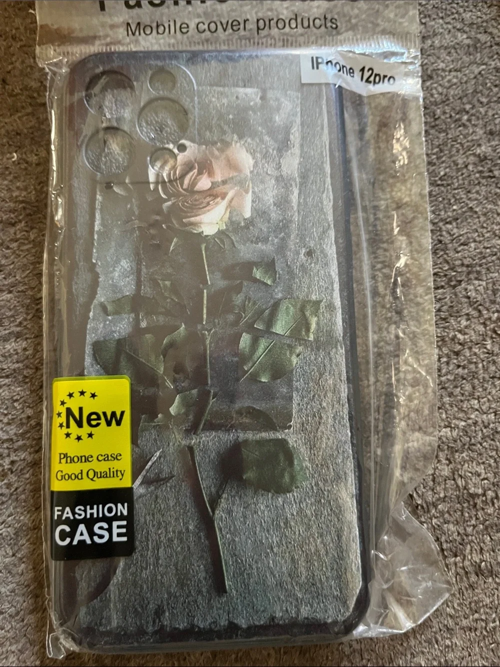 Floral Rose Print Phone Case for iPhone 12 Pro - Black and Pink